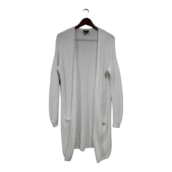 W By Worth Women's Ribbed Open Front Long Sleeve Cardigan Sweater White Pocket S - Picture 1 of 12